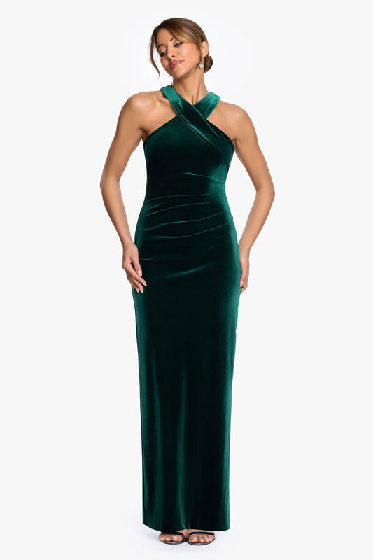 Petite "Milan" Velvet Cross Top Dress Hunter XSCAPE