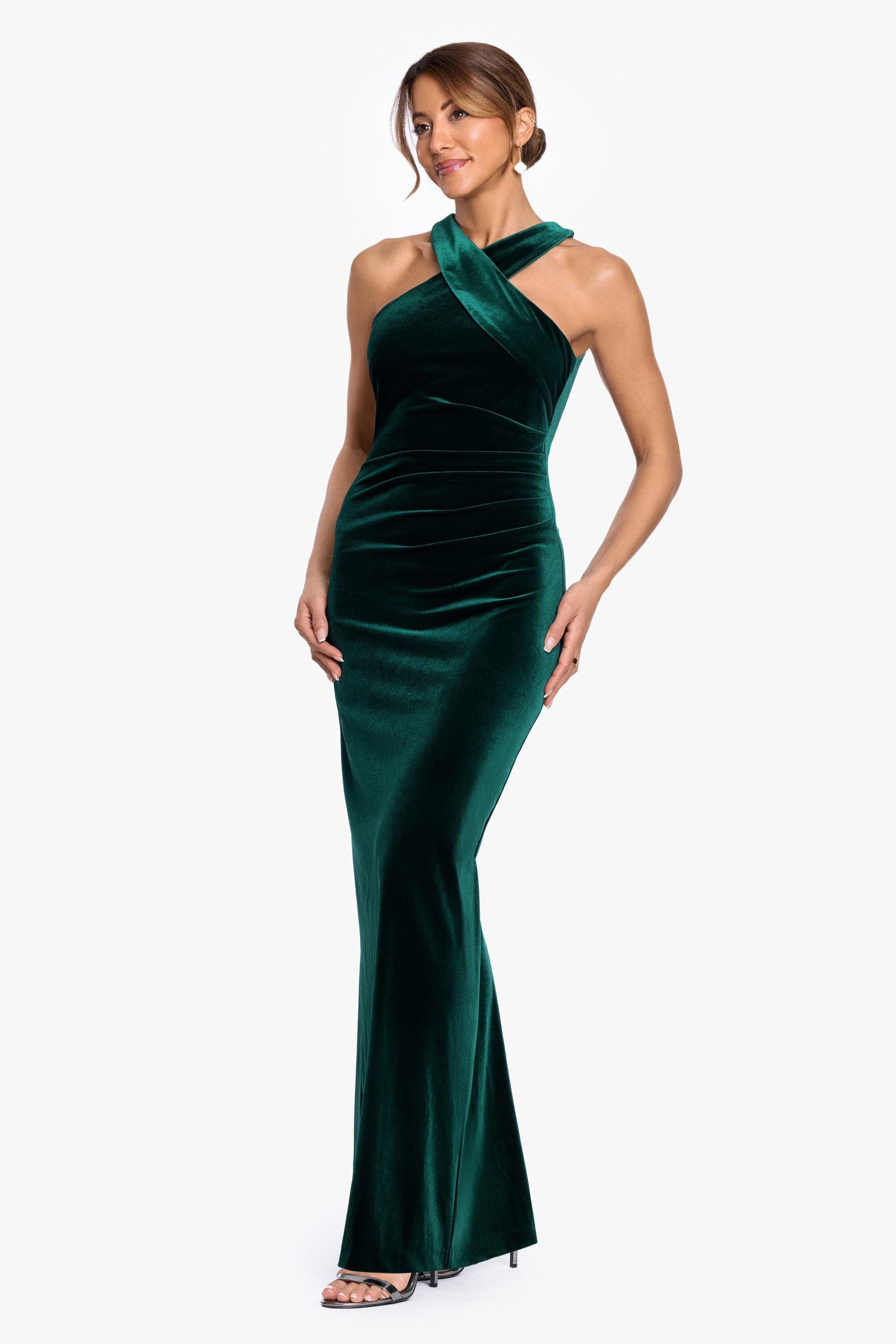 Petite "Milan" Velvet Cross Top Dress Hunter XSCAPE