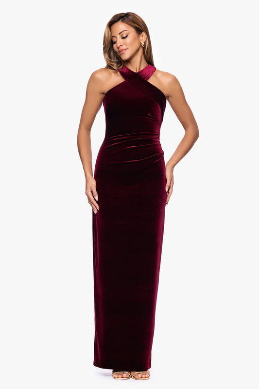 Petite "Milan" Velvet Cross Top Dress Burgundy XSCAPE