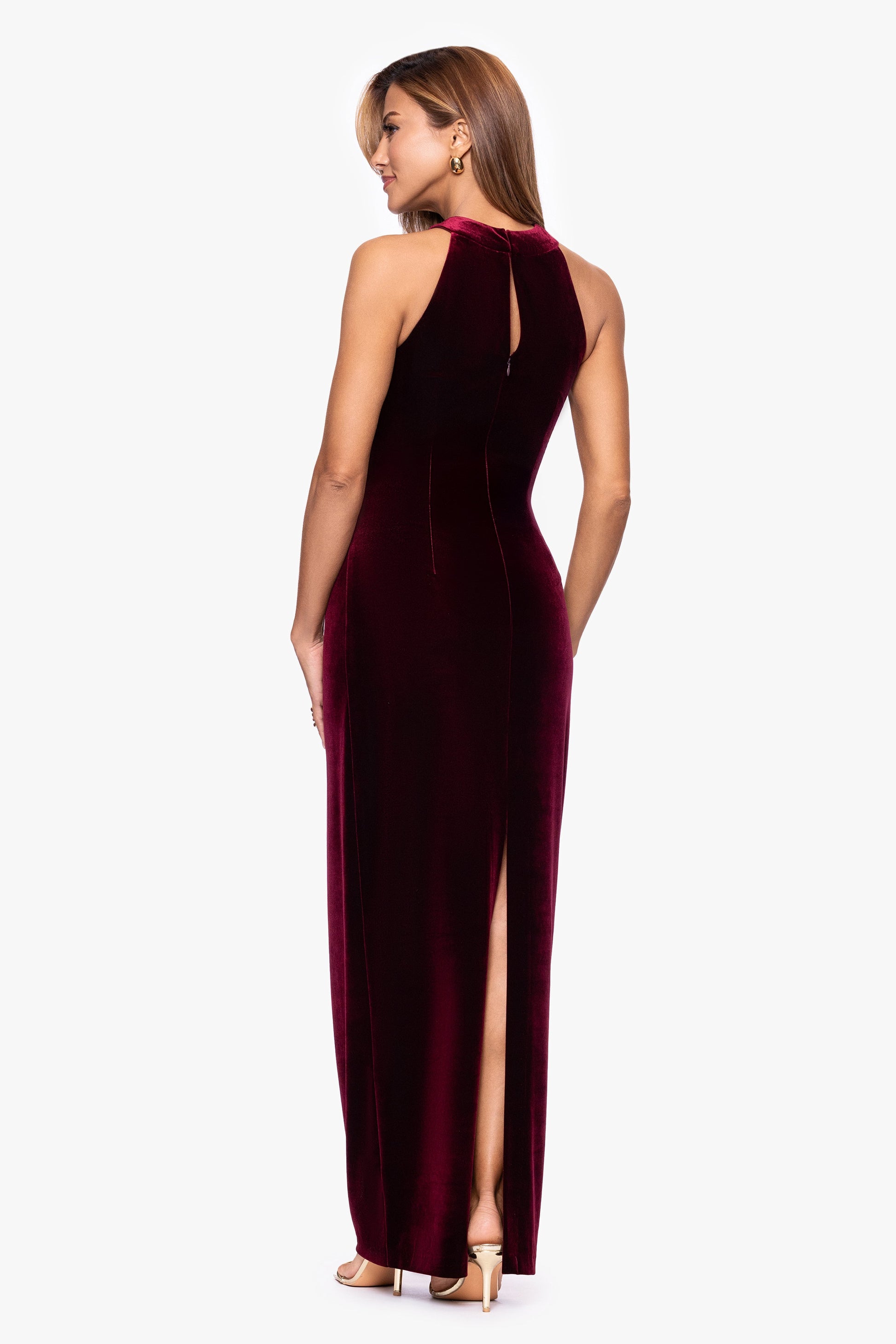 Petite "Milan" Velvet Cross Top Dress Burgundy XSCAPE