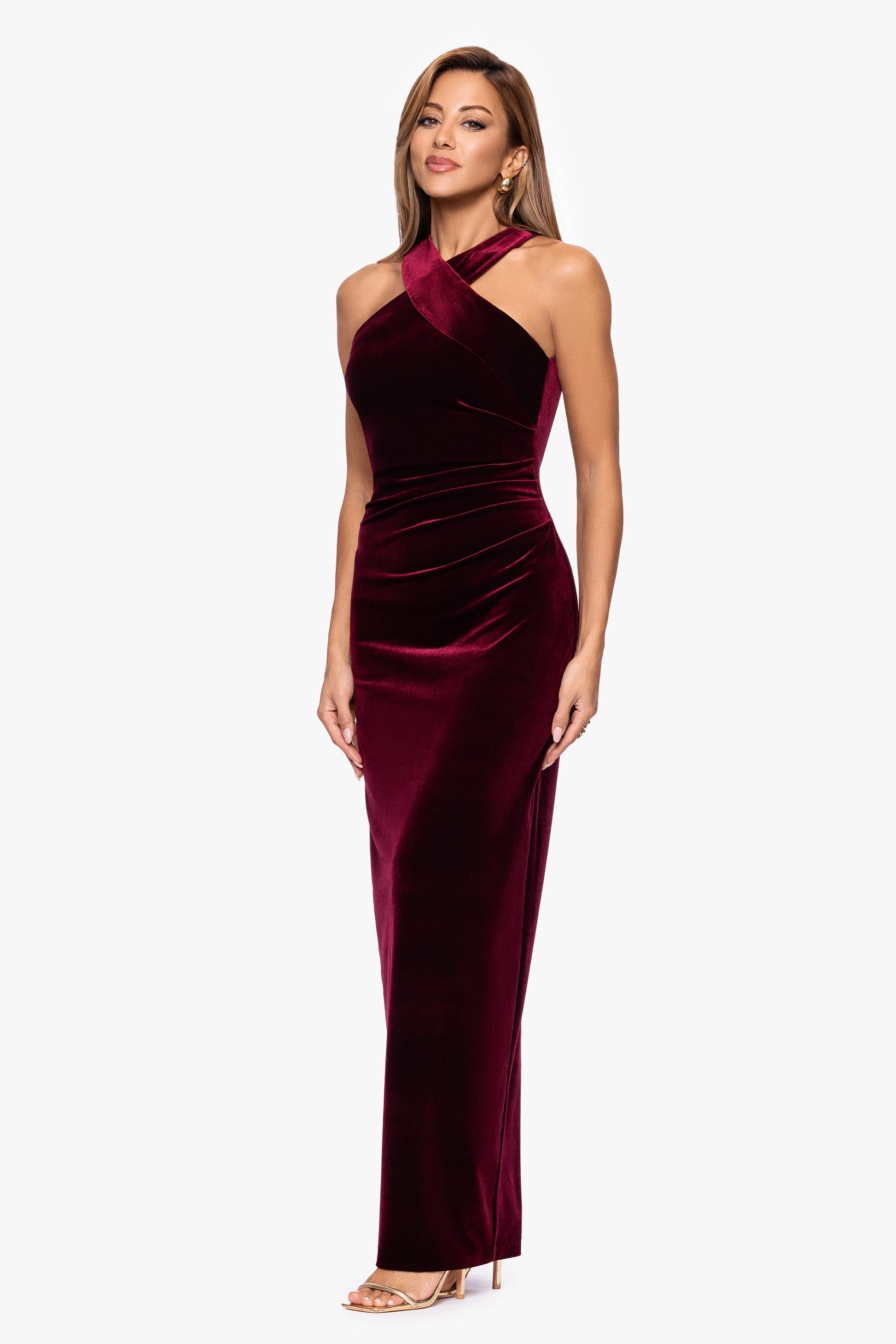 Petite "Milan" Velvet Cross Top Dress Burgundy XSCAPE