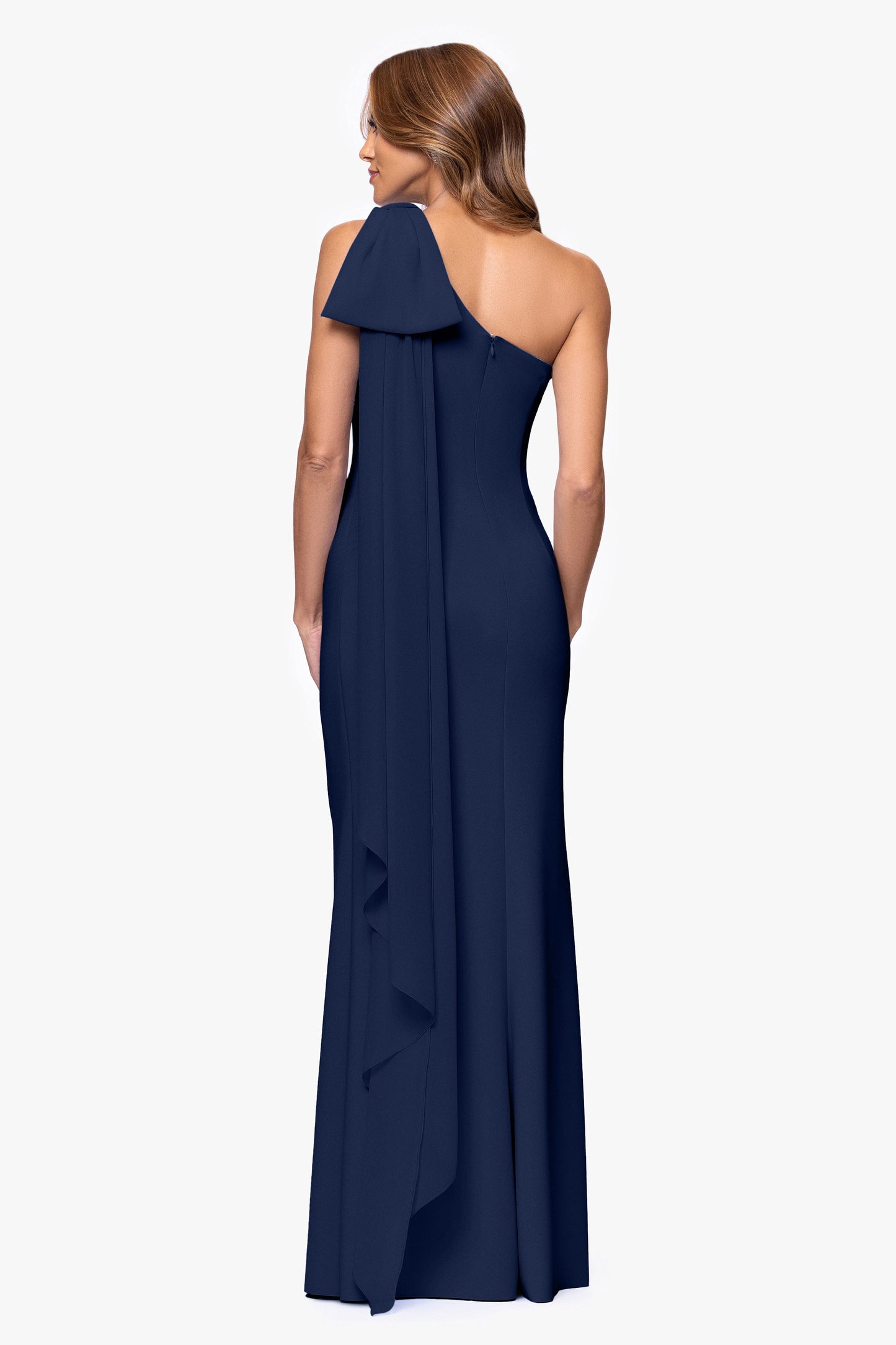 Petite "Gwen" Techno Scuba One Shoulder Sash Dress Midnight XSCAPE