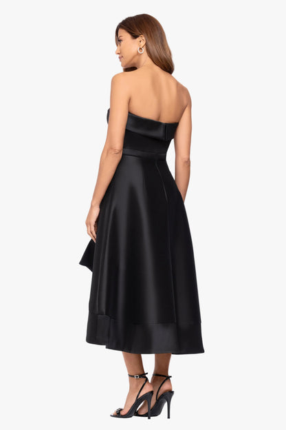 "Claire" Stretch Mikado Strapless Midi Dress Black XSCAPE