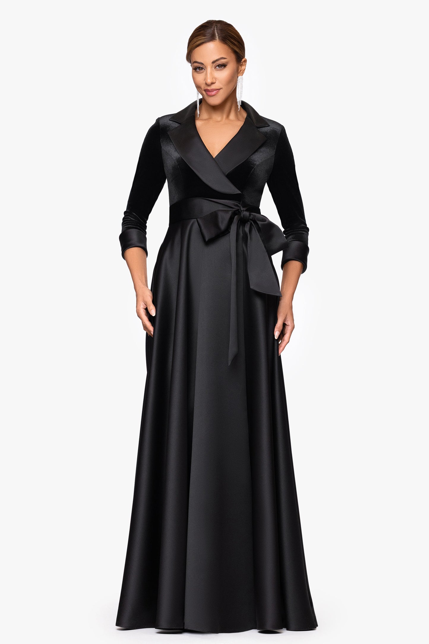 "Lucy" Velvet Top & Satin Skirt Tuxedo Dress Black XSCAPE
