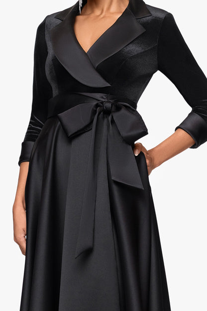 "Lucy" Velvet Top & Satin Skirt Tuxedo Dress Black XSCAPE