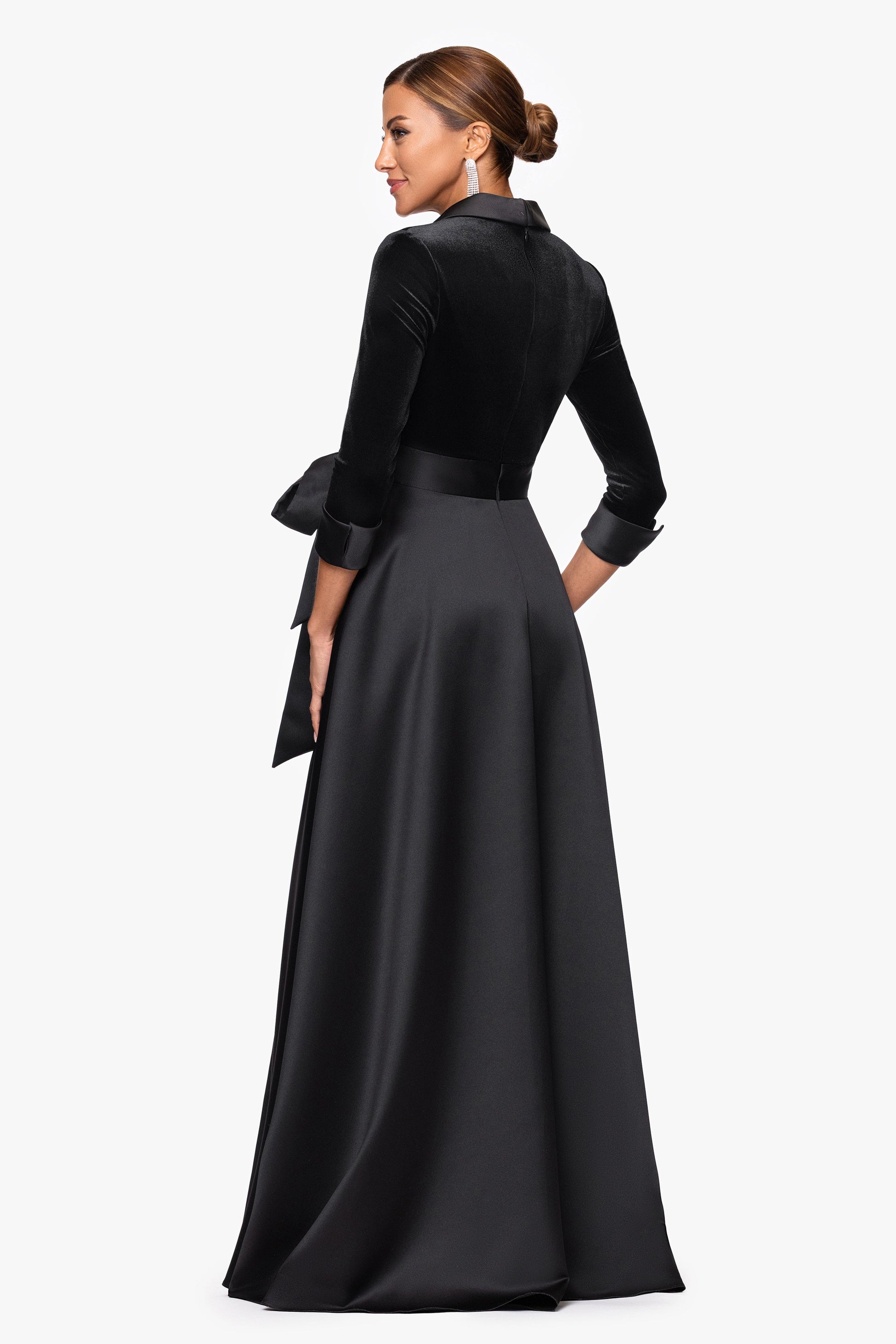 "Lucy" Velvet Top & Satin Skirt Tuxedo Dress Black XSCAPE