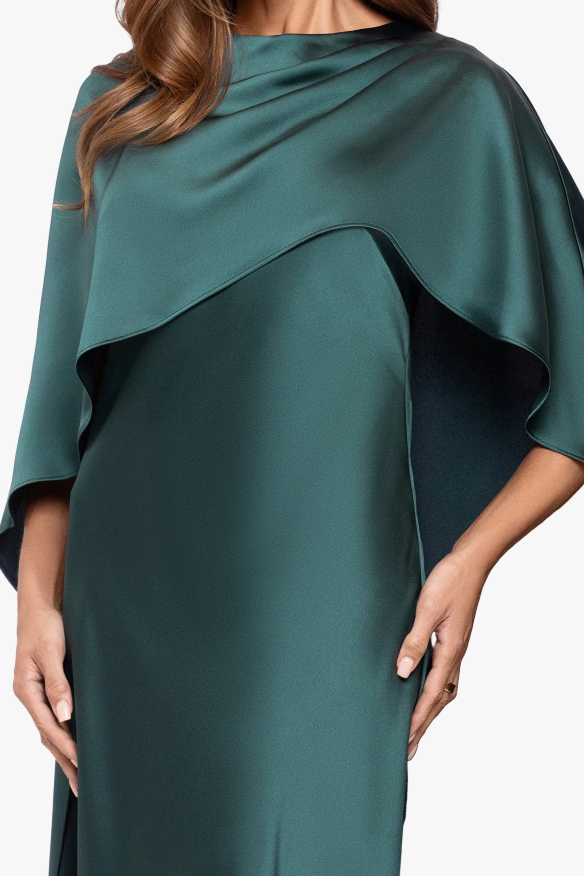 "Tallulah" Satin Overlay Cape Dress Hunter XSCAPE