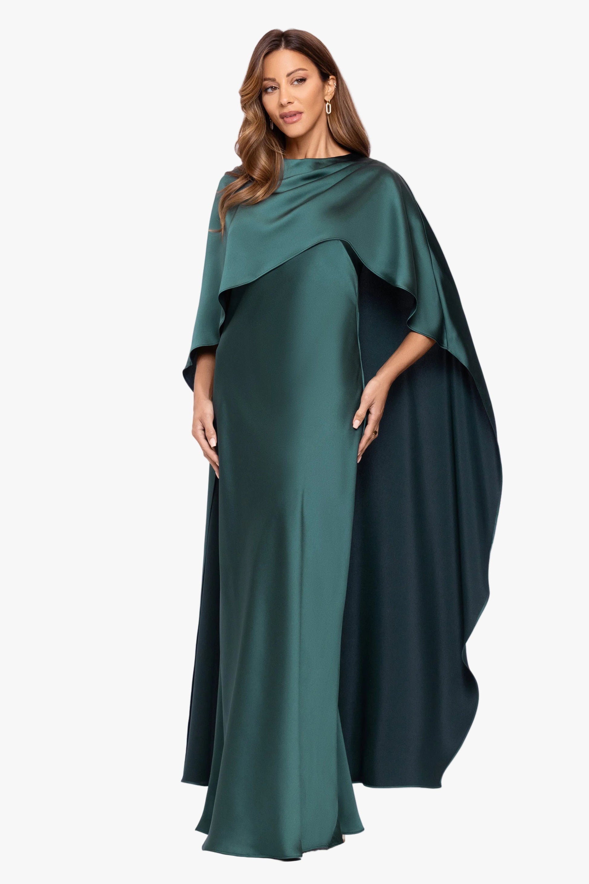 "Tallulah" Satin Overlay Cape Dress Hunter XSCAPE