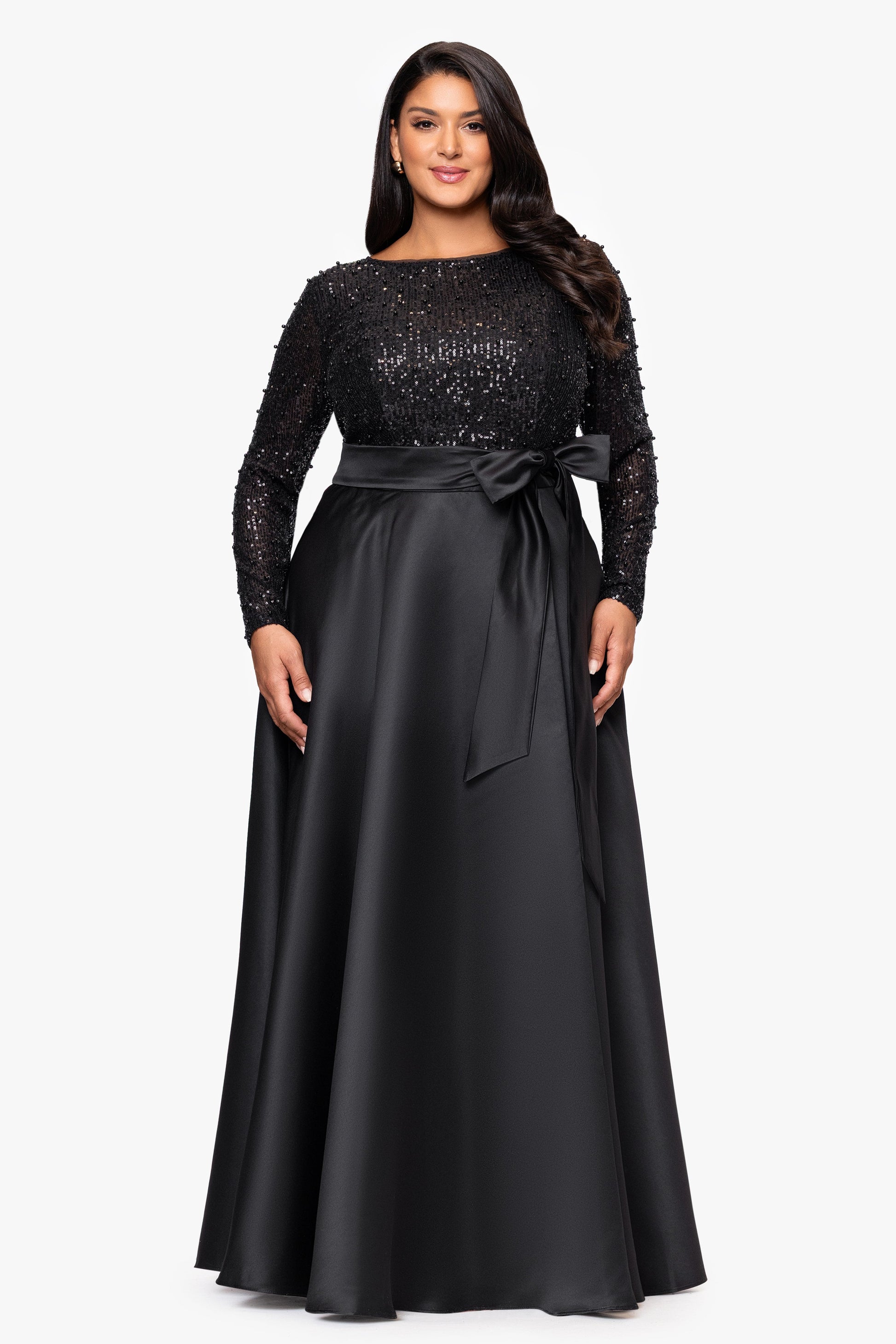 Plus "Amanda" Sequin Top & Satin Skirt Dress Black XSCAPE