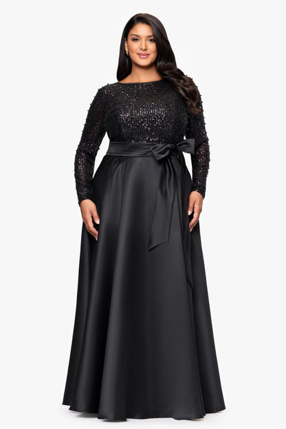 Plus "Amanda" Sequin Top & Satin Skirt Dress Black XSCAPE