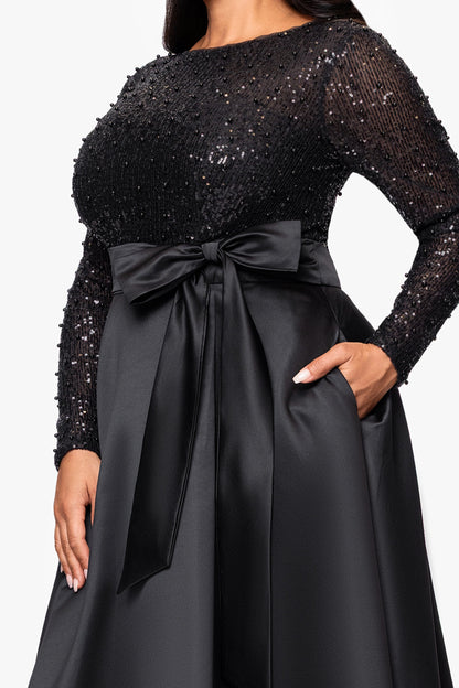 Plus "Amanda" Sequin Top & Satin Skirt Dress Black XSCAPE