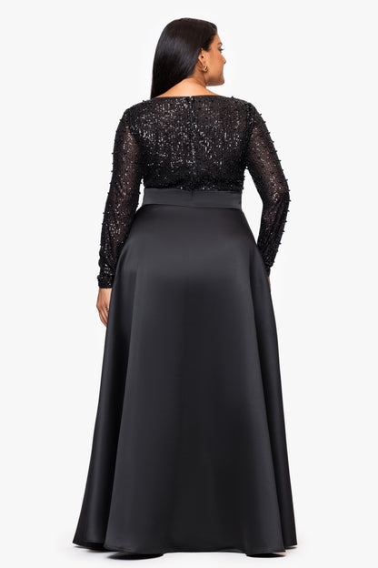 Plus "Amanda" Sequin Top & Satin Skirt Dress Black XSCAPE
