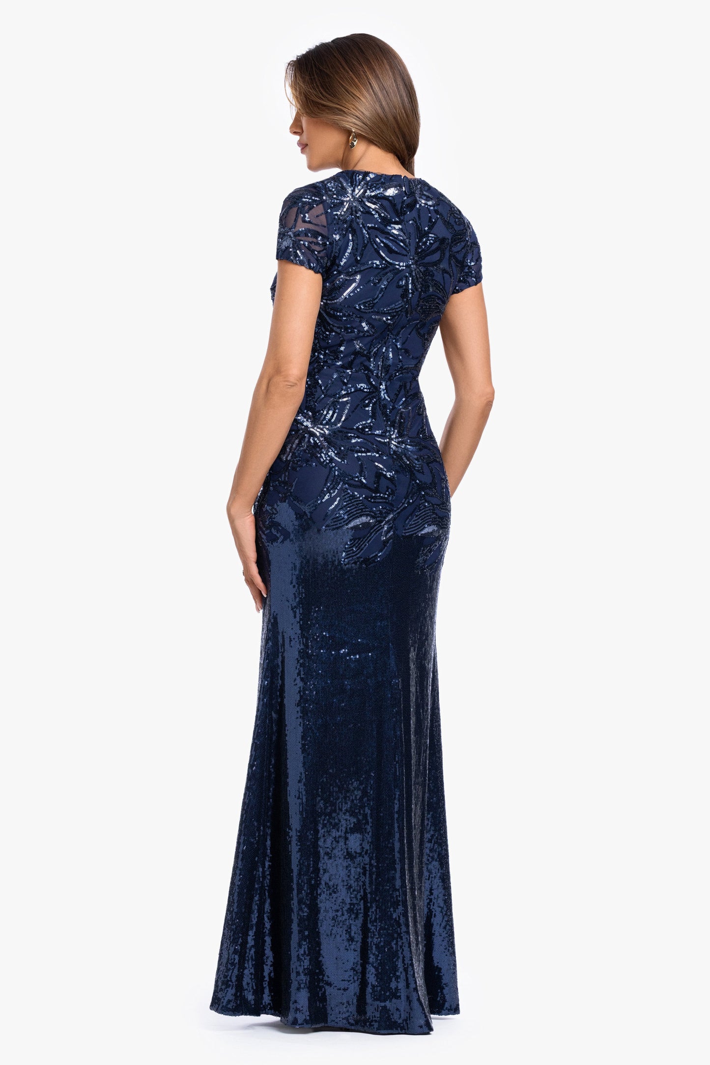 "Violet" Sequin Cap Sleeve Gown Navy XSCAPE