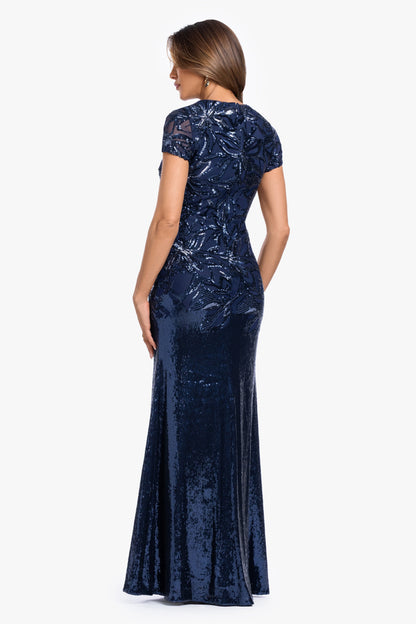 "Violet" Sequin Cap Sleeve Gown Navy XSCAPE