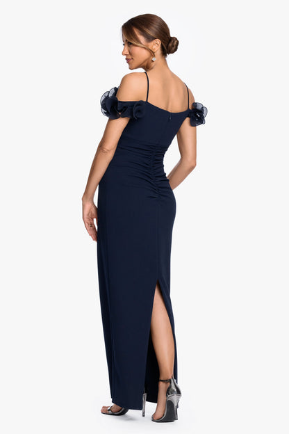 "Luna" Scuba Crepe & Chiffon Ruffle Dress Navy XSCAPE