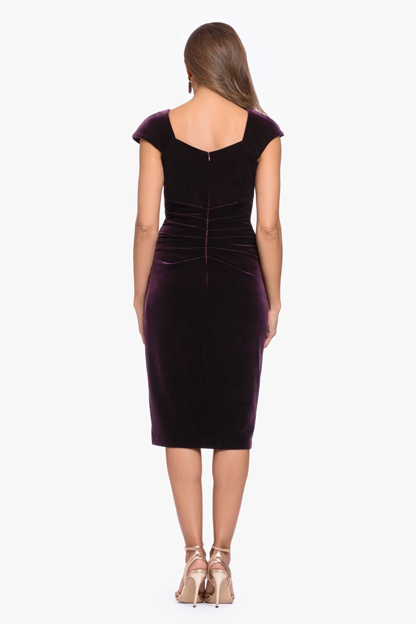 "Alina" Velvet Asymmetrical Cap Sleeve Short Dress Maroon XSCAPE