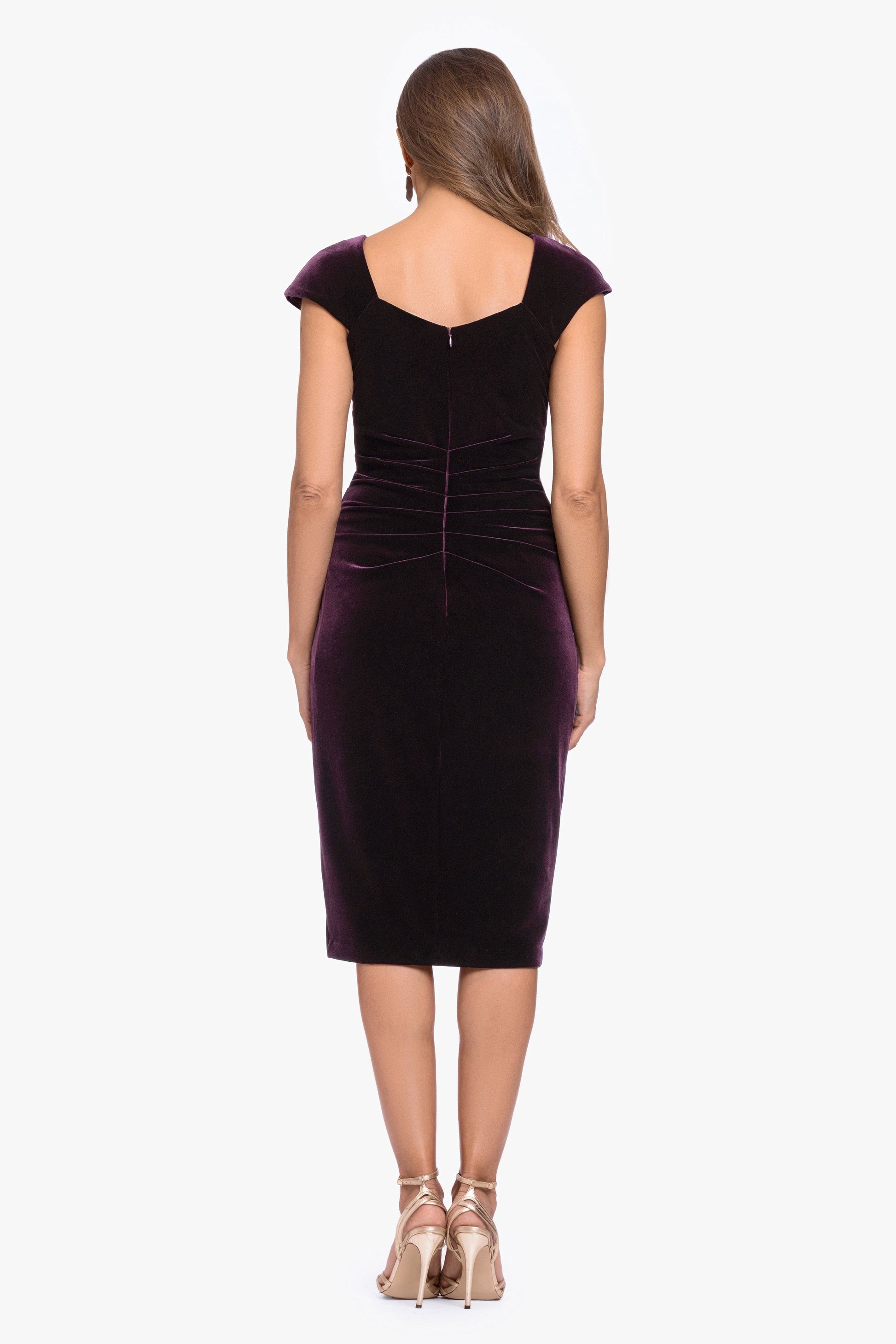 "Alina" Velvet Asymmetrical Cap Sleeve Short Dress Maroon XSCAPE