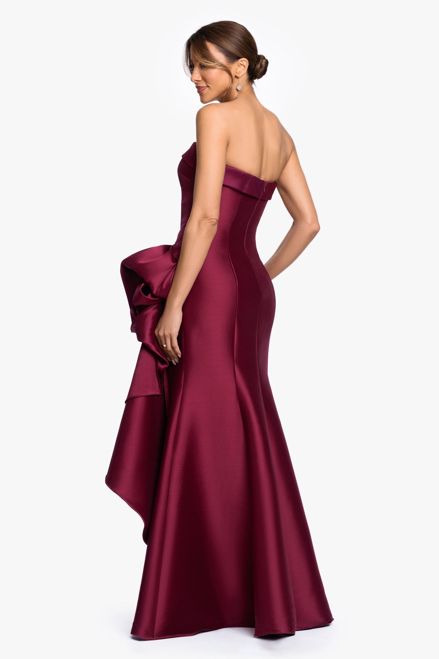 "Diana" Mikado Strapless Rouched Dress Wine XSCAPE