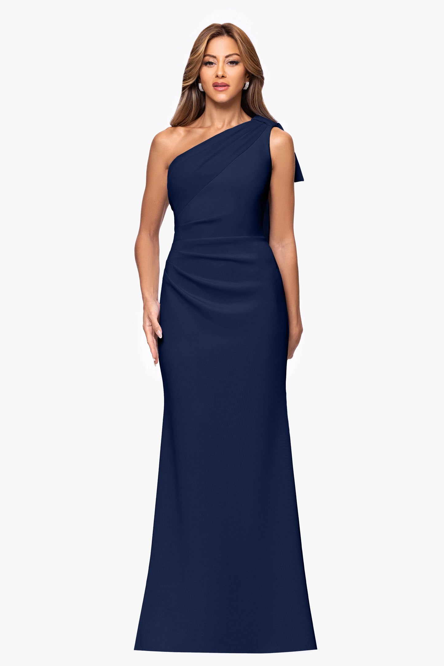 "Gwen" Techno Scuba One Shoulder Sash Dress Midnight XSCAPE