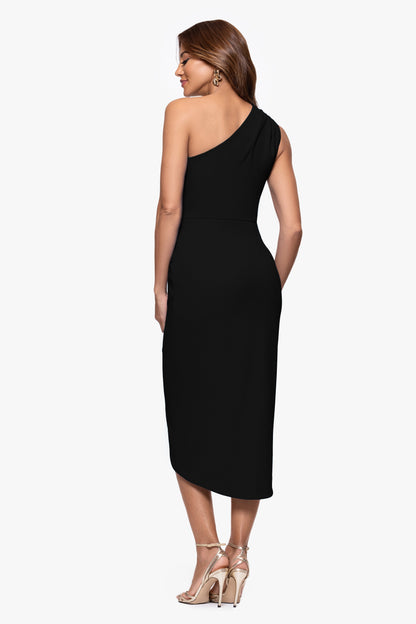 "Dakota" Scuba Crepe One Shoulder Ruched Short Dress Black XSCAPE