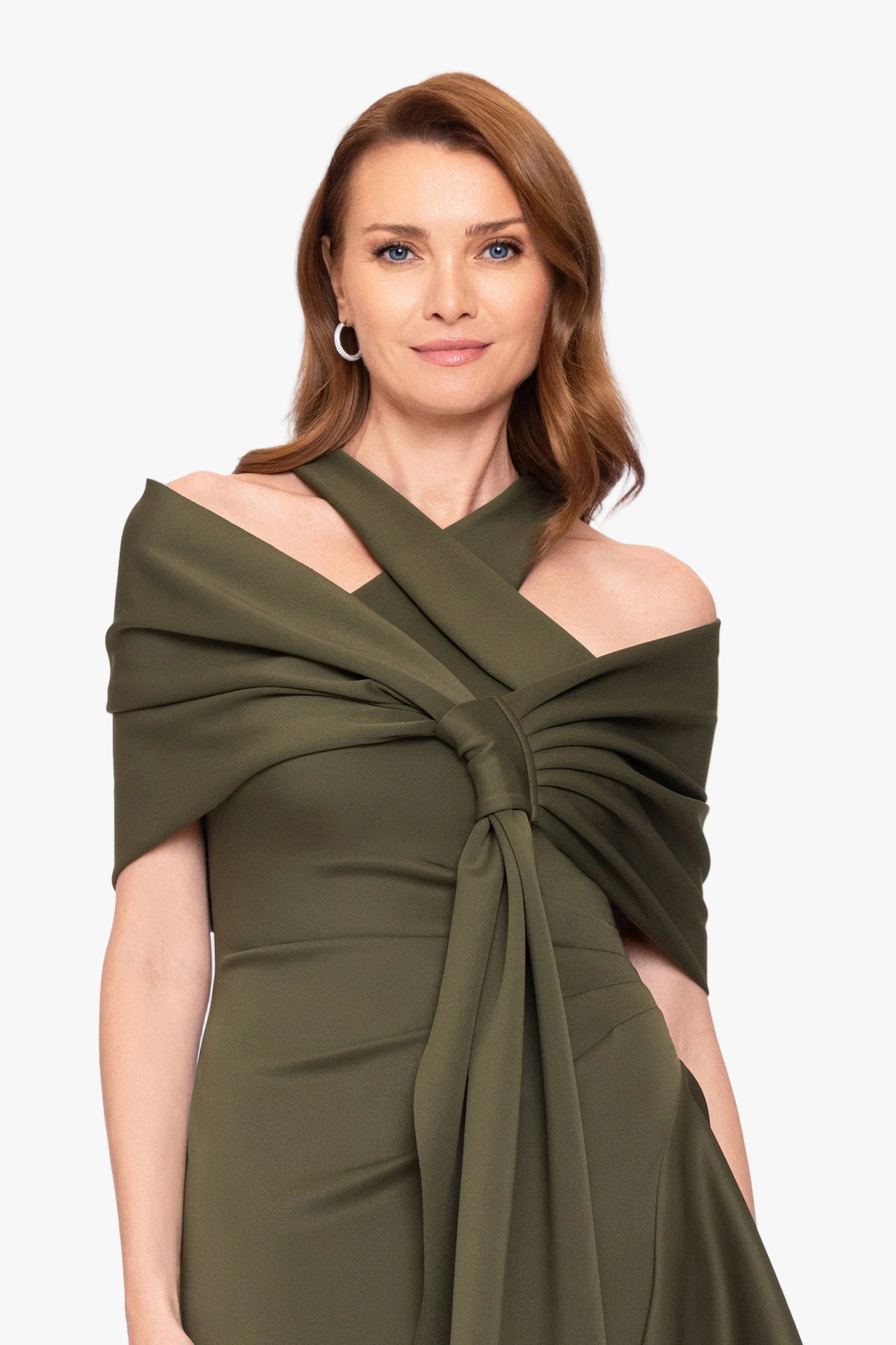 "Carol" Techno Scuba Shawl Wrap Olive XSCAPE