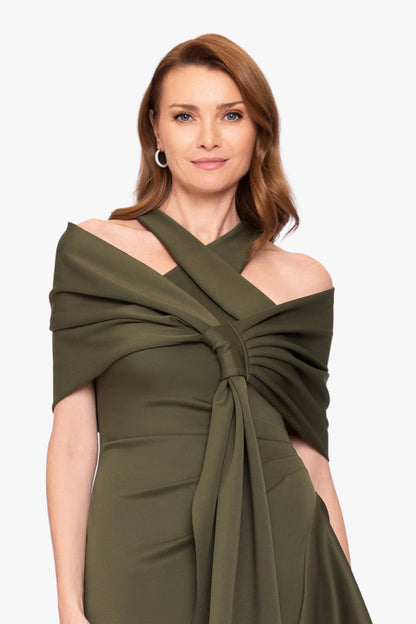 "Carol" Techno Scuba Shawl Wrap Olive XSCAPE