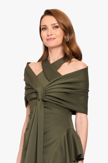 "Carol" Techno Scuba Shawl Wrap Olive XSCAPE