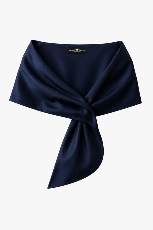 "Trixie" Satin Pull Through Shawl Wrap Navy XSCAPE
