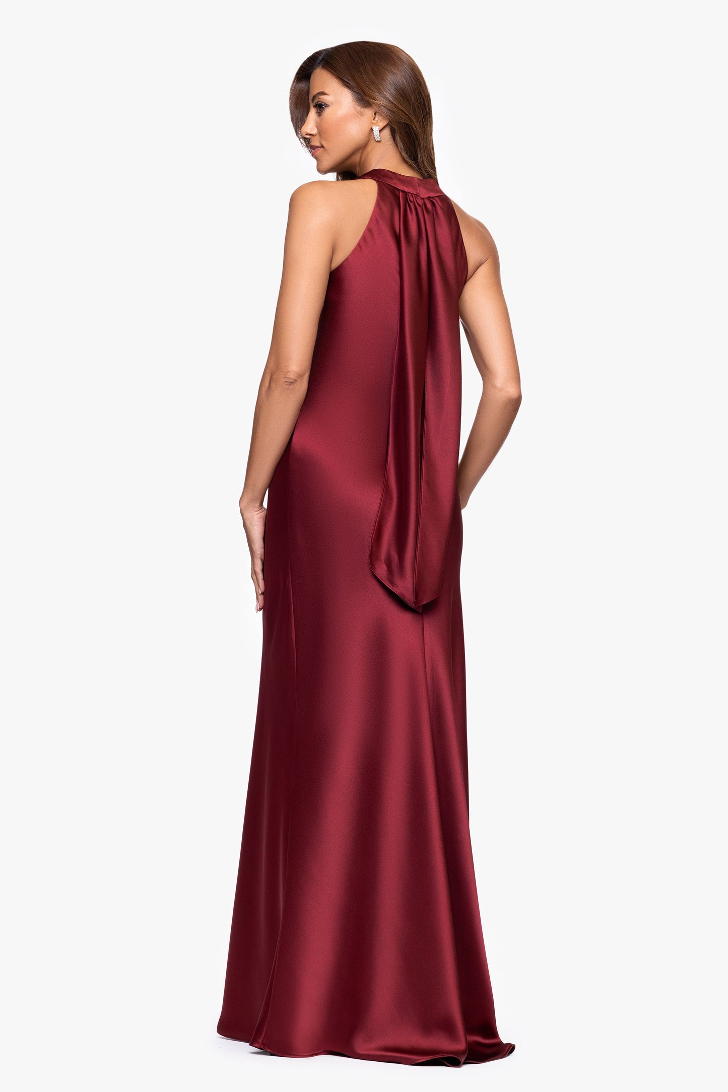 "Francesca" Satin Halter Tie Neck Dress Wine XSCAPE