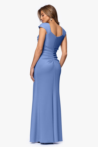 Petite "Lenore" Techno Scuba Asymmetrical Neckline Dress Slate XSCAPE