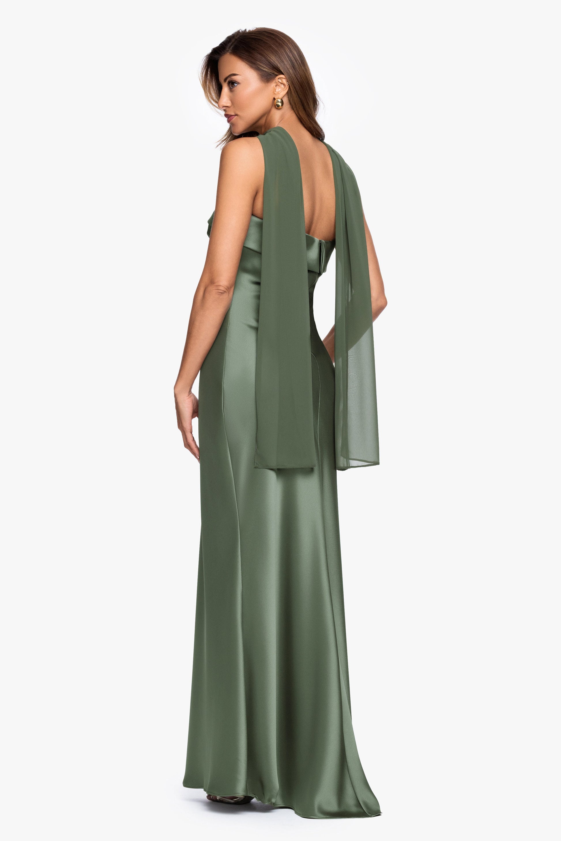 "Lila" Satin With Hammered Chiffon Scarf Dress Black XSCAPE