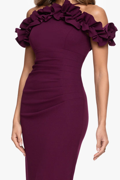 "Tyla" Scuba Crepe Ruffle Top Dress Raisin XSCAPE