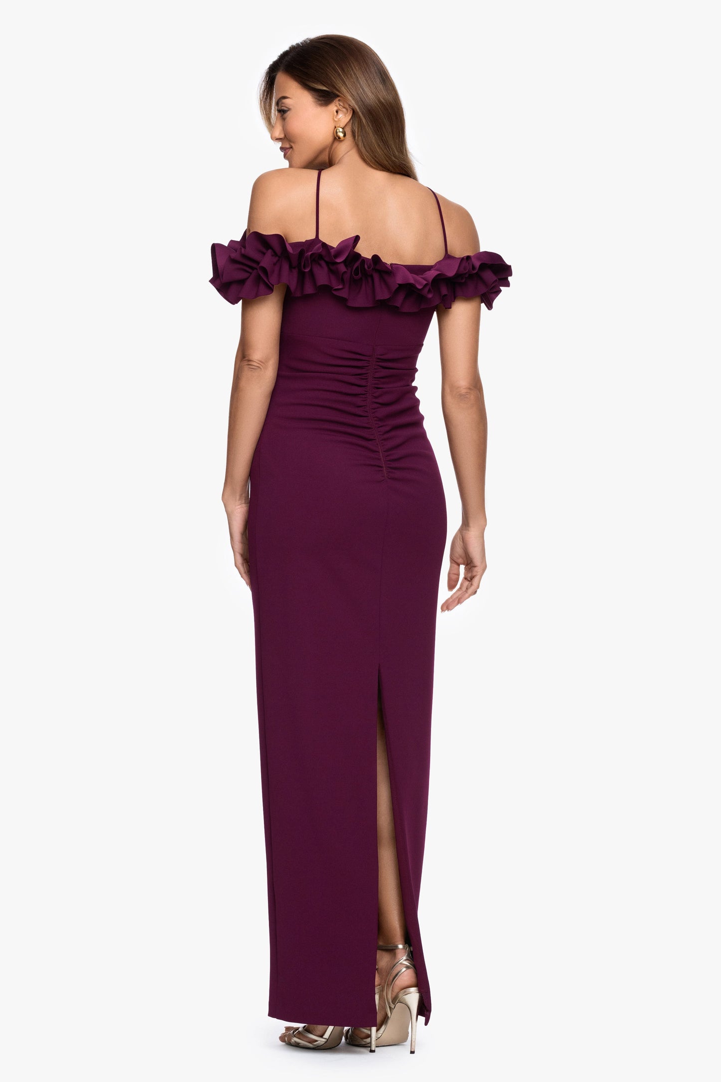 "Tyla" Scuba Crepe Ruffle Top Dress Raisin XSCAPE