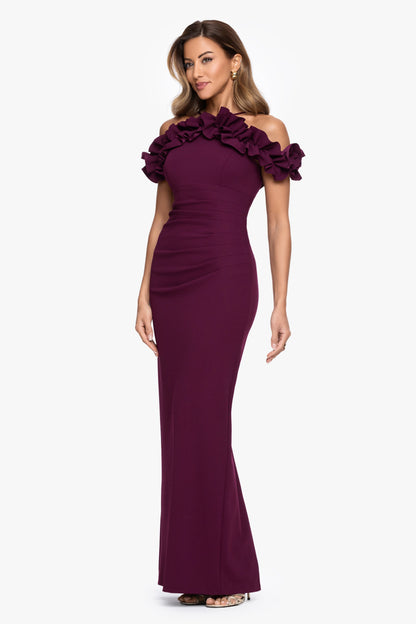 "Tyla" Scuba Crepe Ruffle Top Dress Raisin XSCAPE