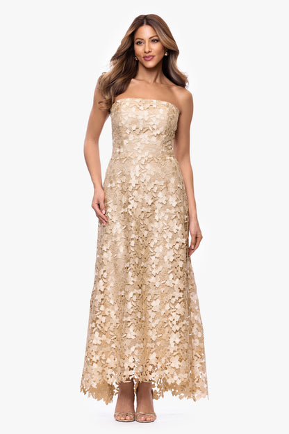 "Colby" Lace Strapless Gown Gold XSCAPE