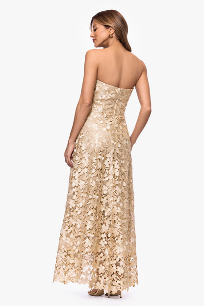 "Colby" Lace Strapless Gown Gold XSCAPE