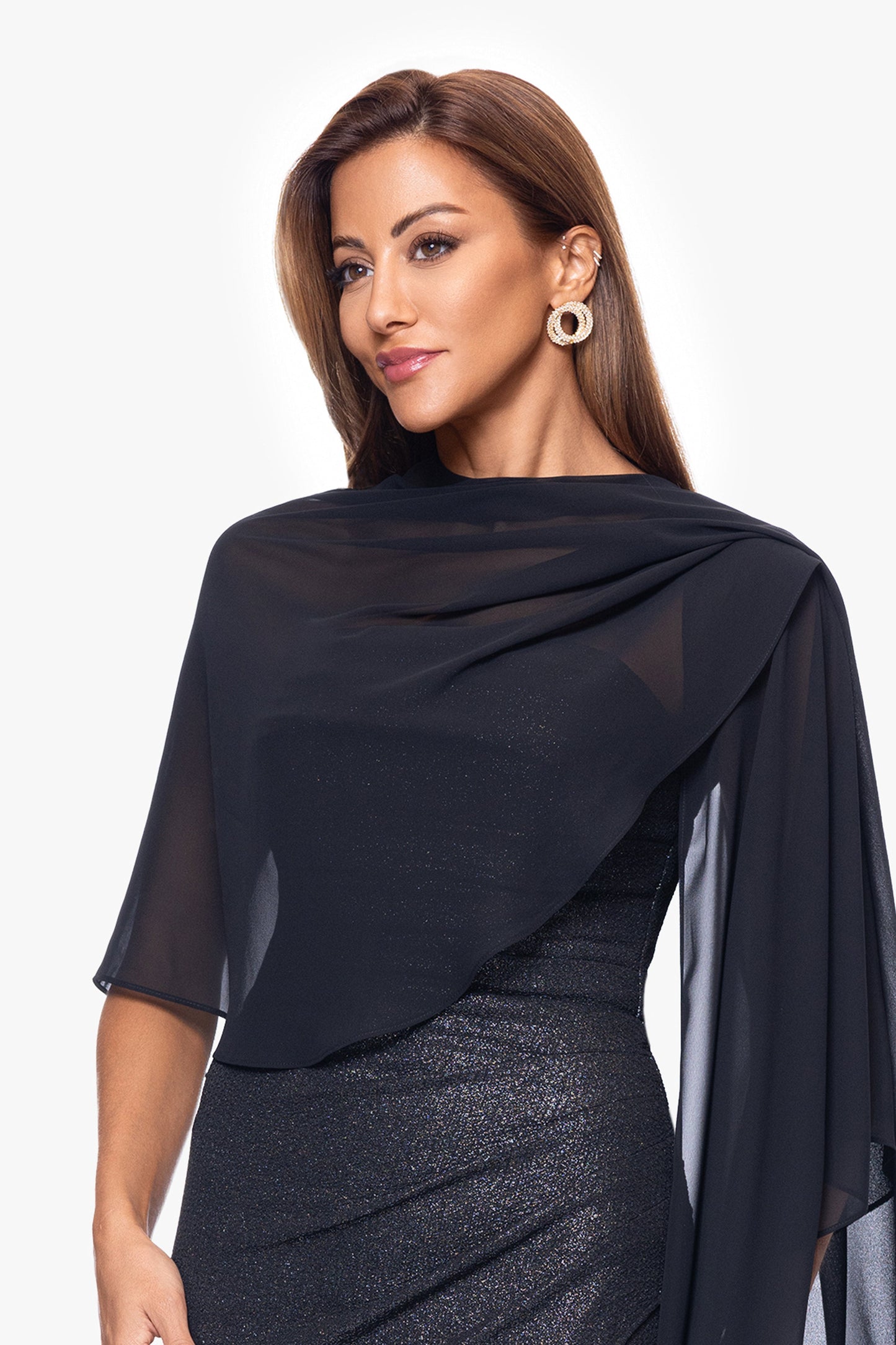 "Bernadette" Chiffon Shawl Wrap Black XSCAPE