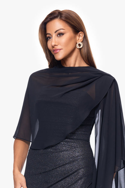 "Bernadette" Chiffon Shawl Wrap Black XSCAPE