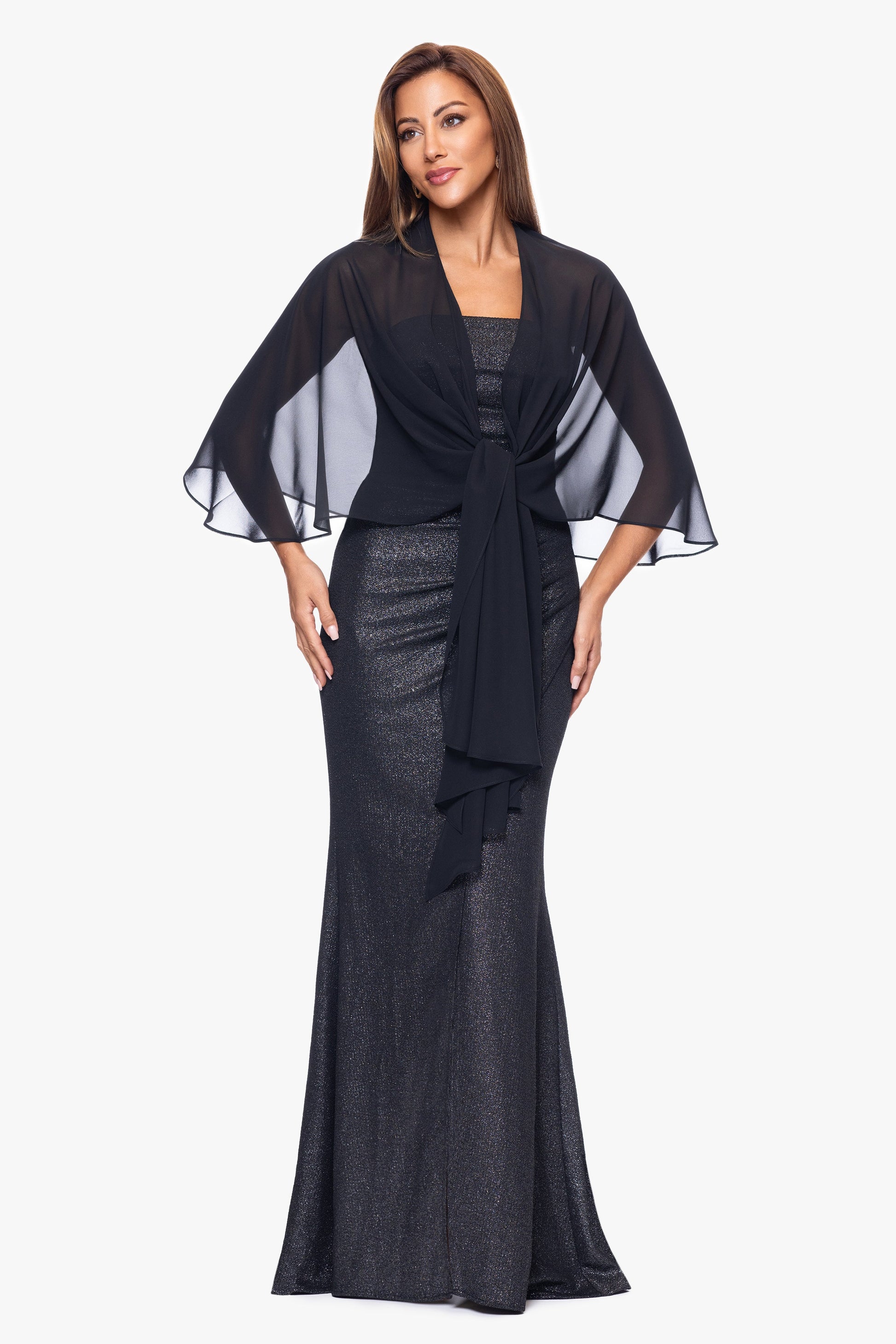 "Bernadette" Chiffon Shawl Wrap Black XSCAPE