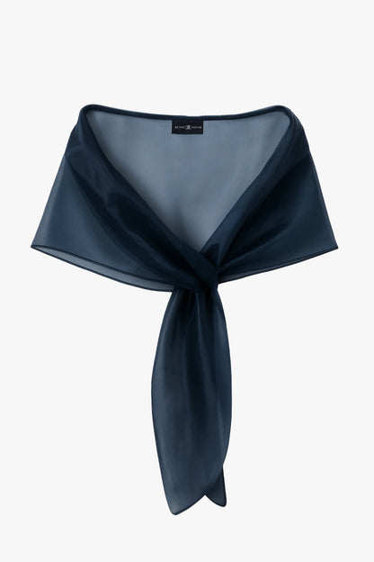 "Joan" Pull Through Organza Shawl Wrap Navy XSCAPE