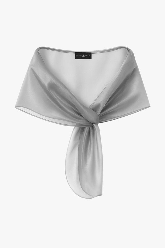 "Joan" Pull Through Organza Shawl Wrap Silver XSCAPE