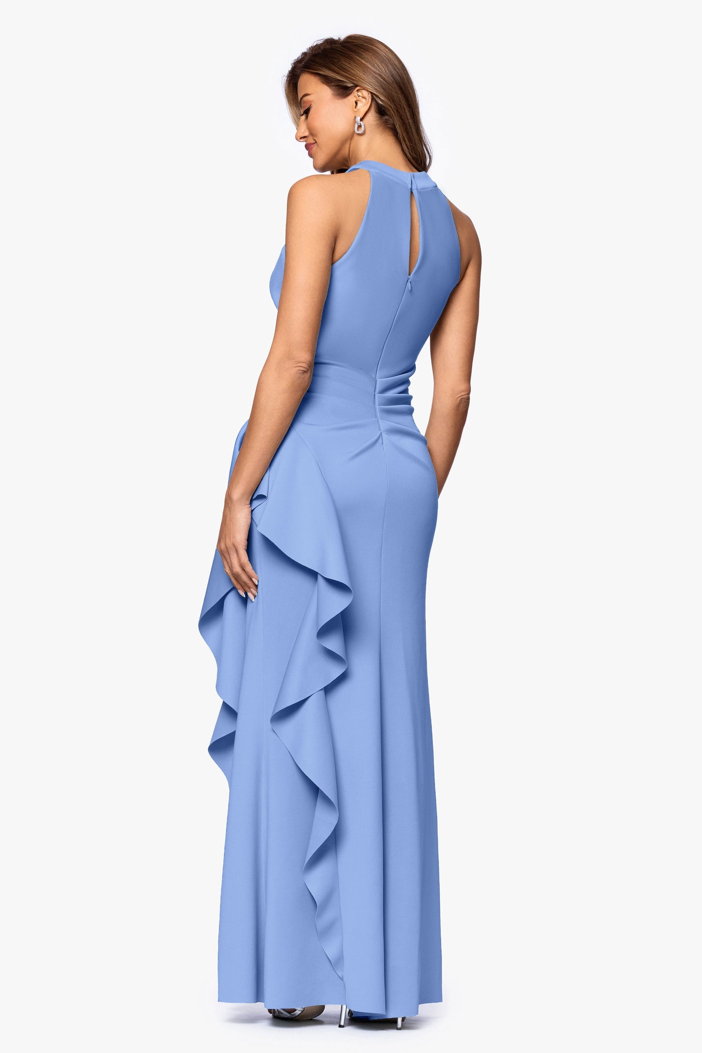 Petite "Gigi" Techno Scuba Cross Neck Dress Slate XSCAPE