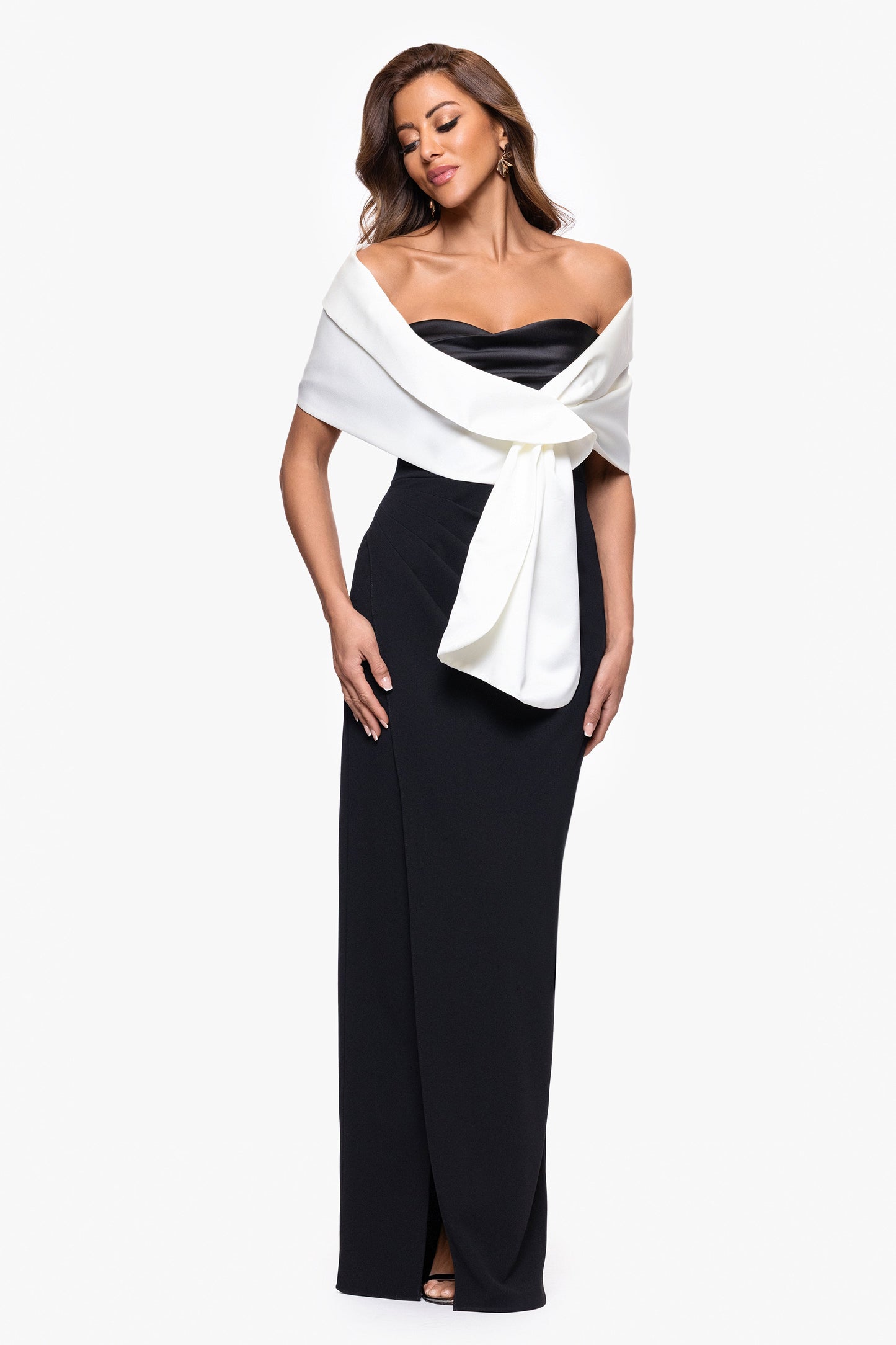 "Trixie" Satin Pull Through Shawl Wrap Ivory XSCAPE