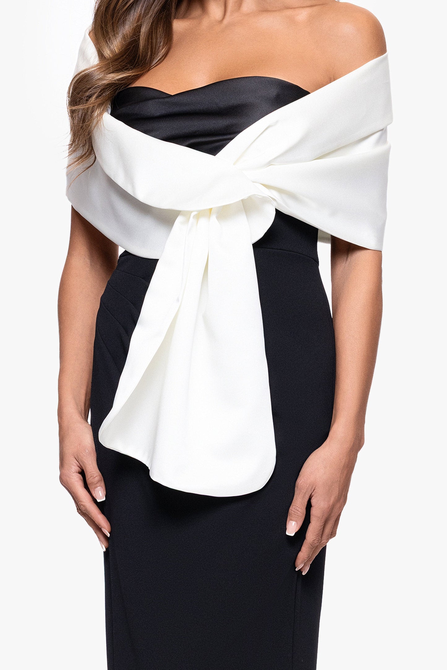 "Trixie" Satin Pull Through Shawl Wrap Ivory XSCAPE