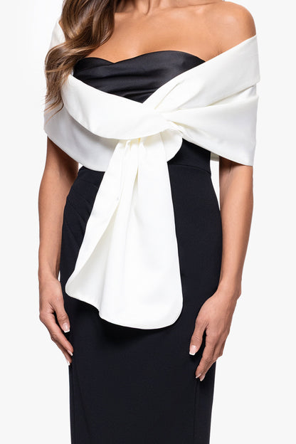 "Trixie" Satin Pull Through Shawl Wrap Ivory XSCAPE