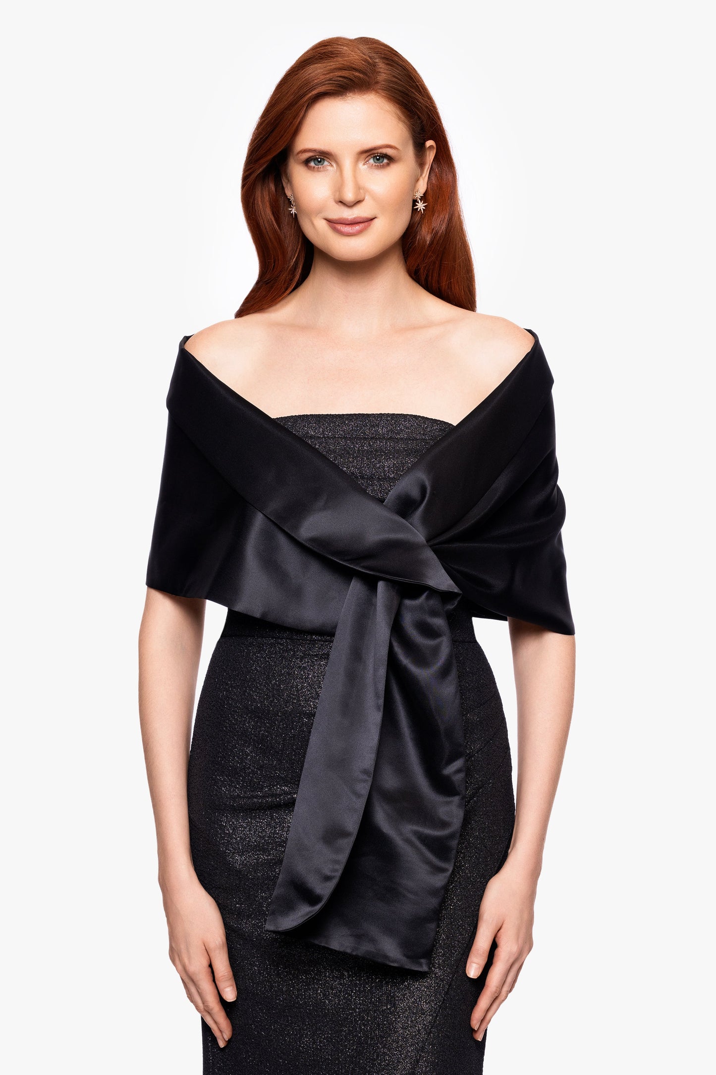 "Trixie" Satin Pull Through Shawl Wrap Black XSCAPE
