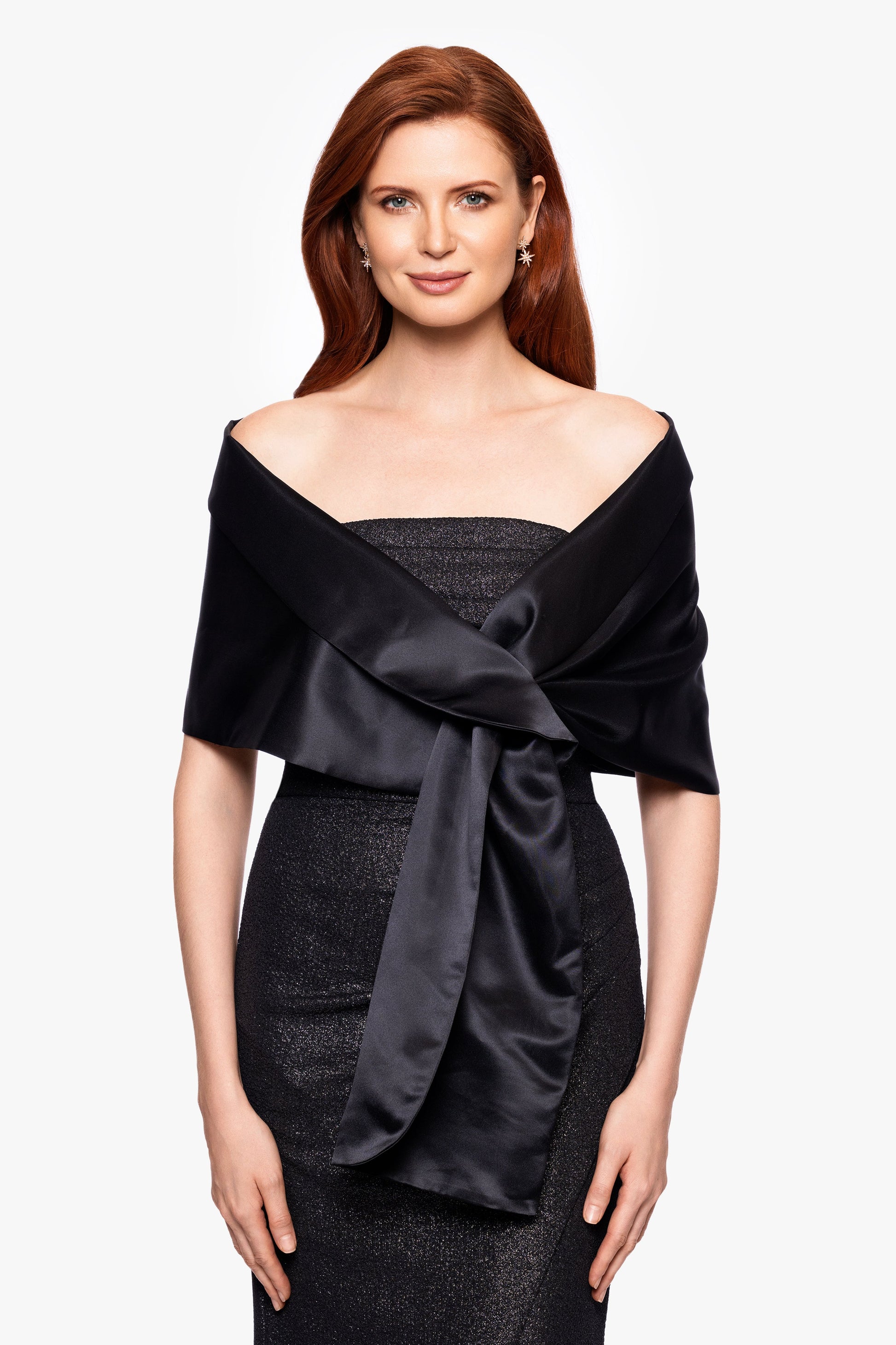 "Trixie" Satin Pull Through Shawl Wrap Black XSCAPE