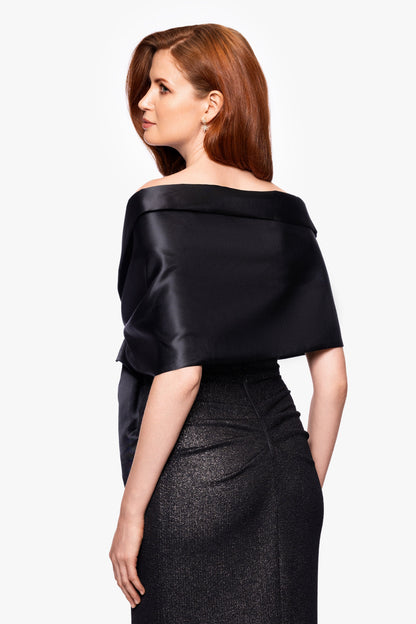 "Trixie" Satin Pull Through Shawl Wrap Black XSCAPE