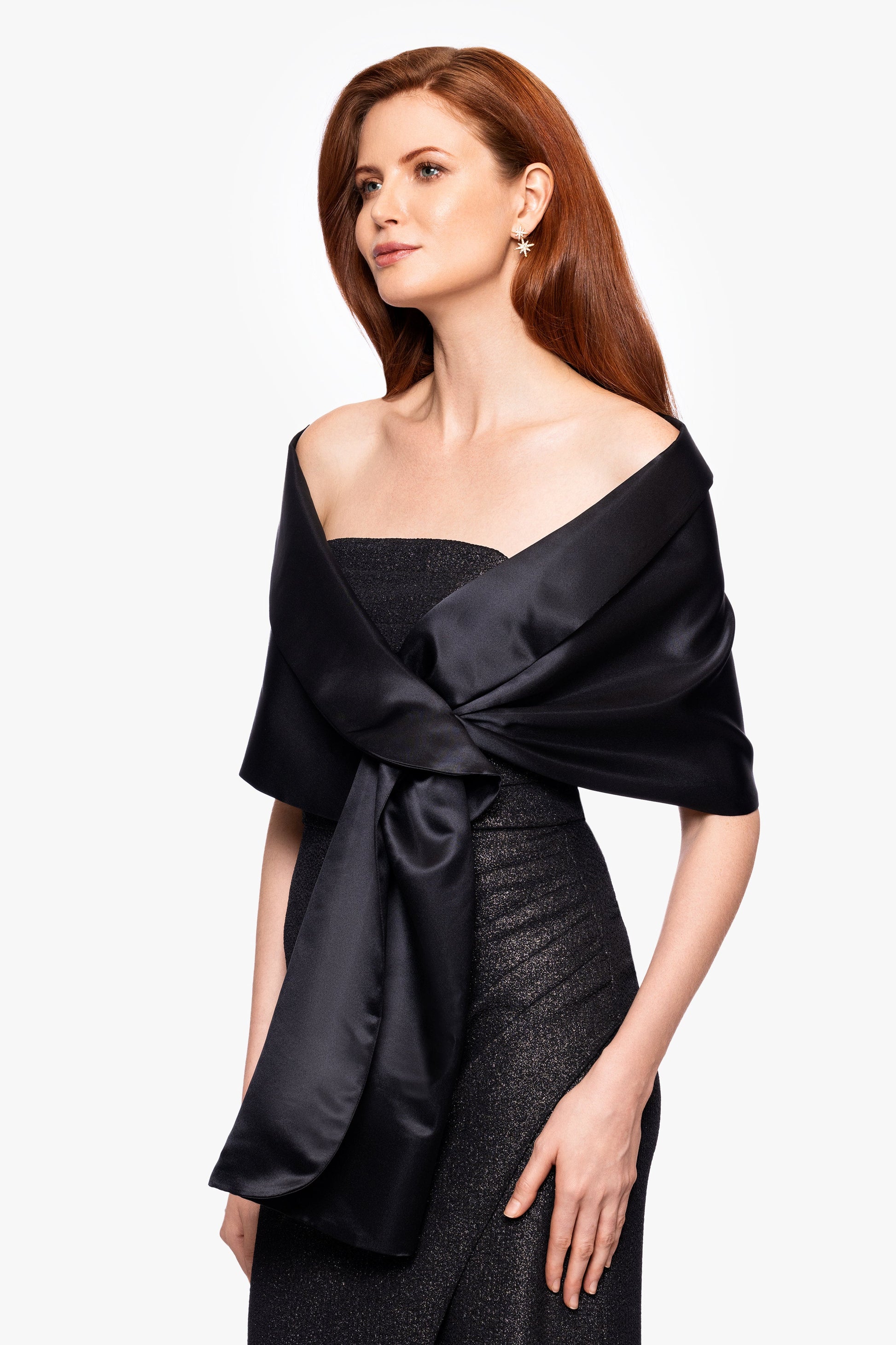 "Trixie" Satin Pull Through Shawl Wrap Black XSCAPE