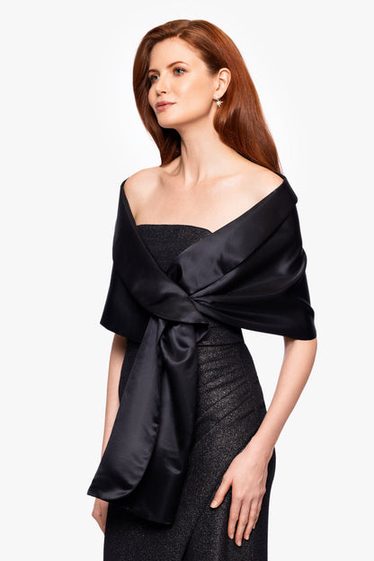 "Trixie" Satin Pull Through Shawl Wrap Black XSCAPE